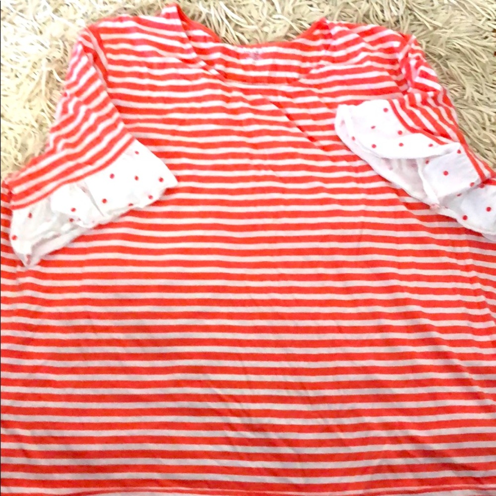 Laura Scott 3X striped top with polka dot sleeve